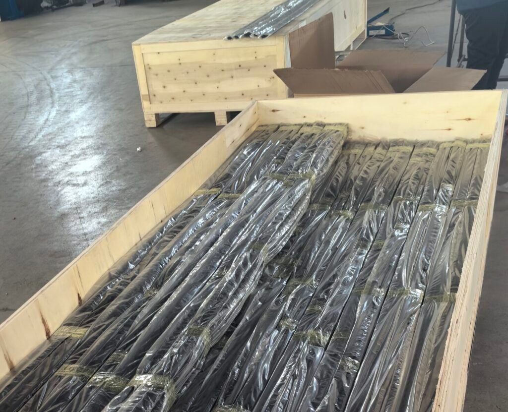 Cargo control metal parts packed in wooden crates for export shipment