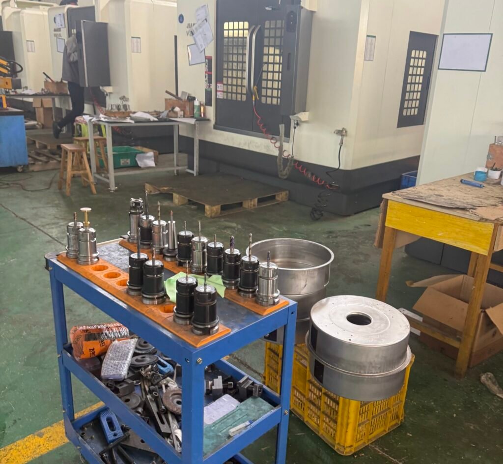 Metal hardware production workshop with CNC machining equipment for cargo securing parts