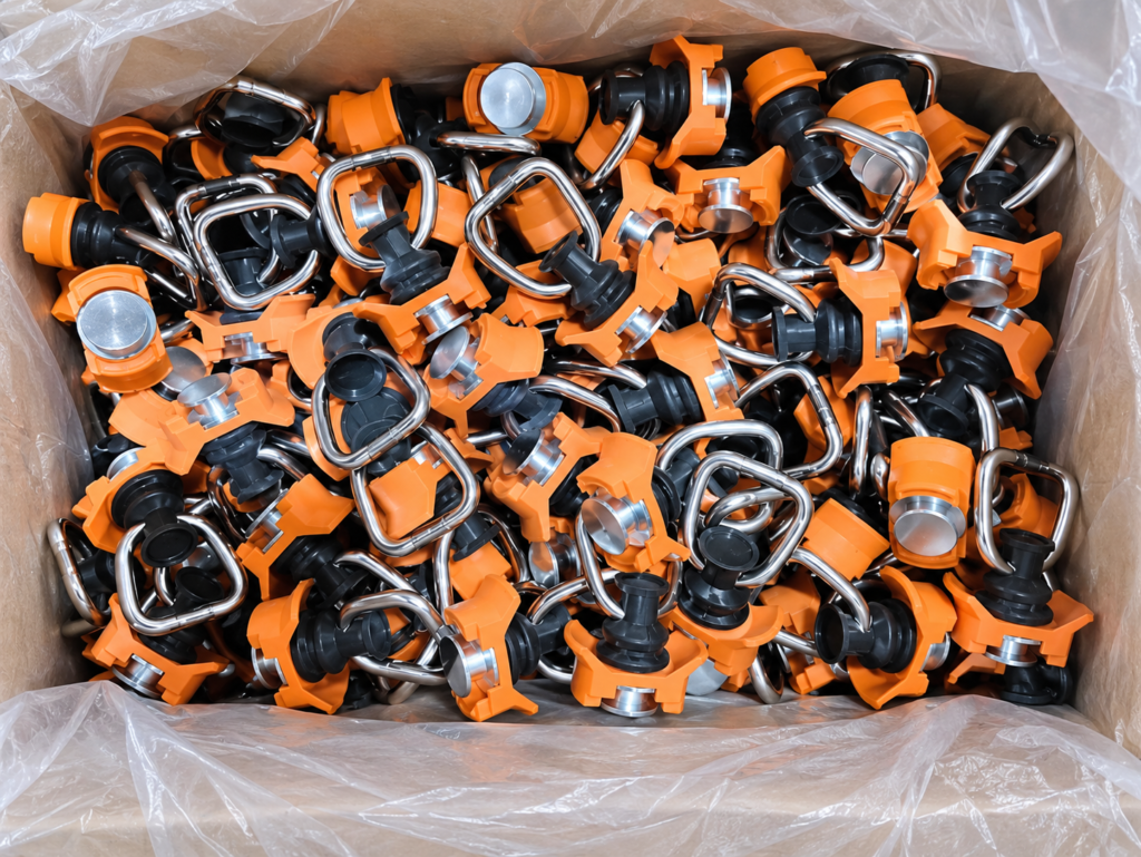 Orange and black track fitting accessory for cargo control systems