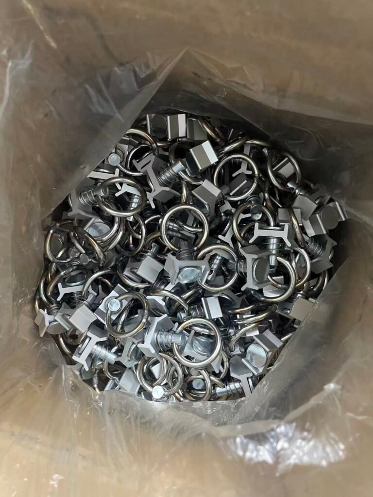 Metal shavings from CNC machining at our track fitting factory